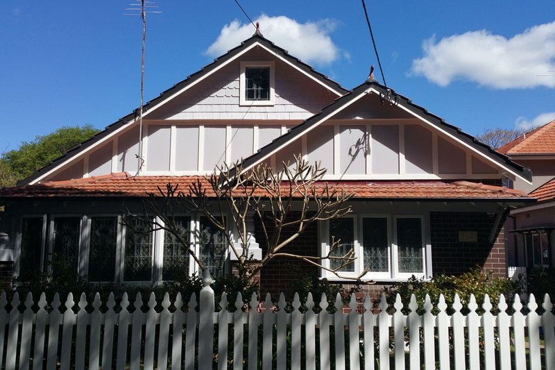 A California bungalow with leadlight windows and a picket fence, Cheviot Street, Ashbury
