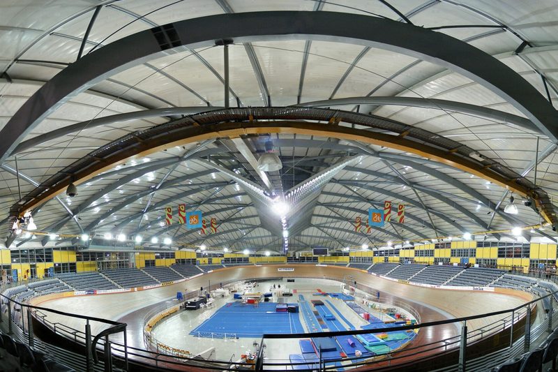 The interior of Dunc Gray Velodrome at Bass Hill, the 2000 Olympic track cycling venue