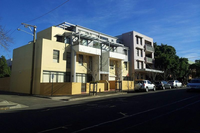 Contemporary apartment buildings on a street corner in Beaconsfield