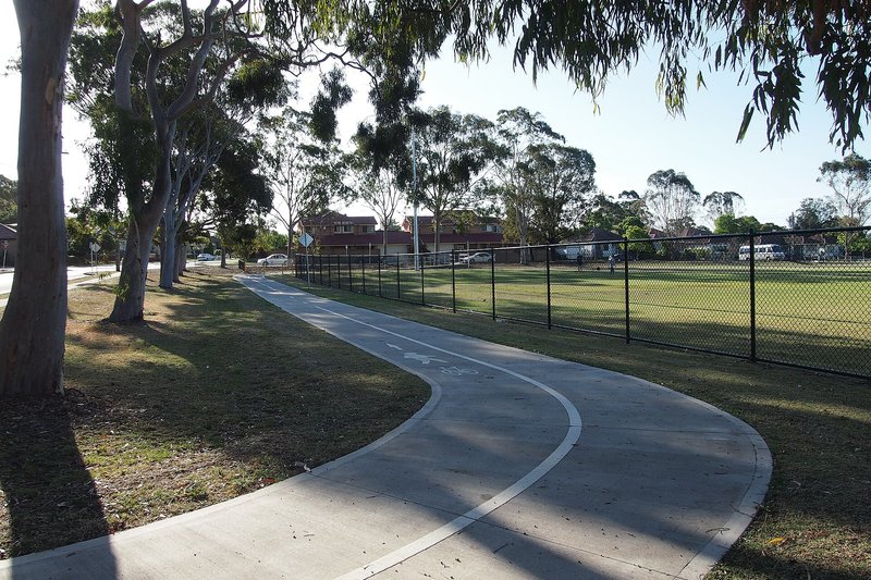 The bike path along the southern edge of Jim Ring Reserve, Birrong