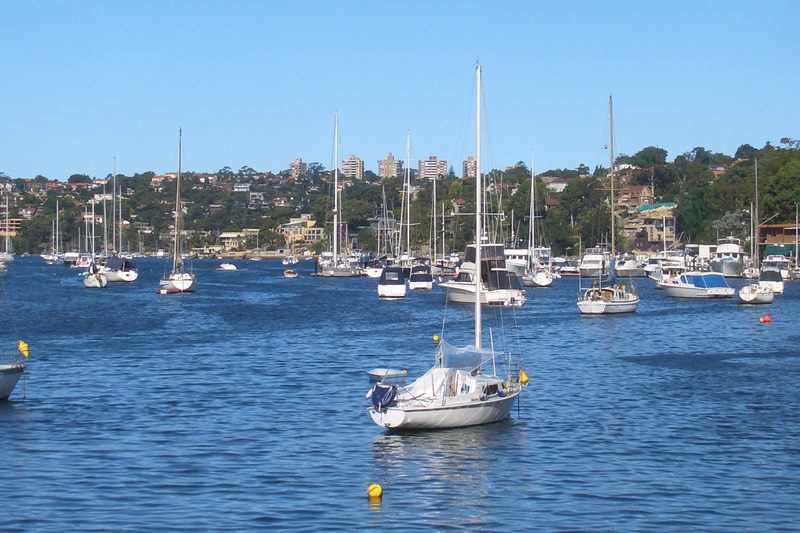 Yachts moored on Willoughby Bay, seen from Cammeray