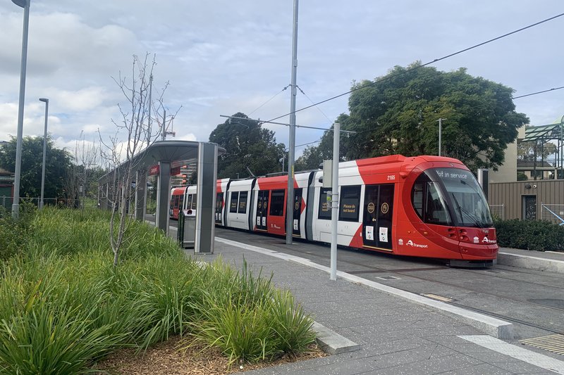 A light rail vehicle at the Carlingford terminus