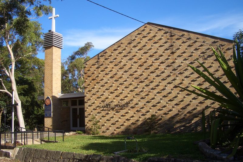 St James Anglican Church, with its patterned brick facade, in Castlecrag