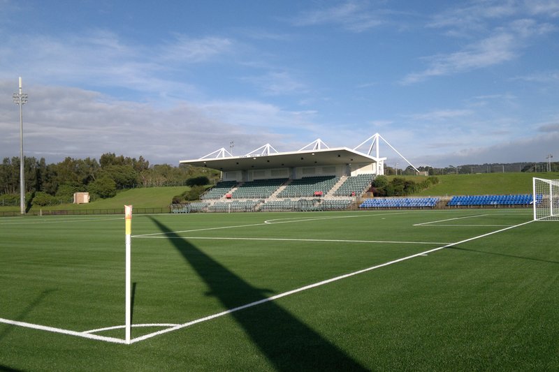 The playing field and grandstand at Cromer Park