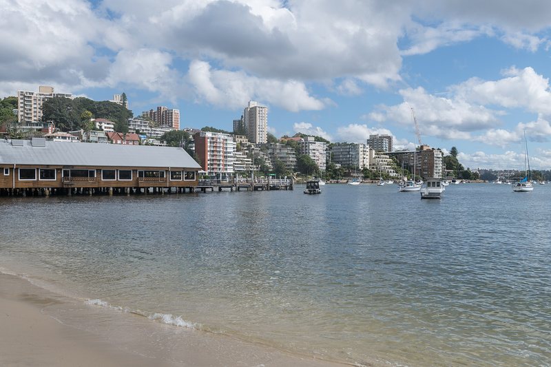 Apartment blocks on the Darling Point headland, seen across the water from the beach