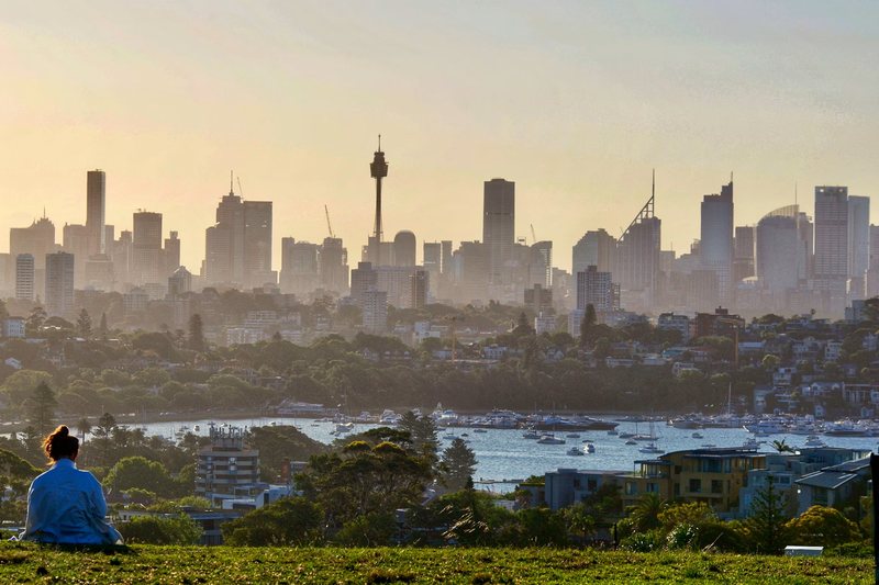 The view from Dudley Page Reserve at Dover Heights, across the harbour to the city skyline