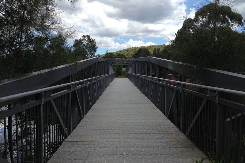 The footbridge over Deep Creek at Elanora Heights, with bushland beyond