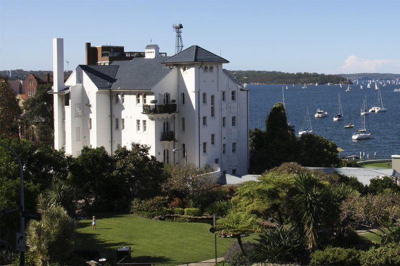 Apartments above the gardens at Elizabeth Bay, looking out to the harbour