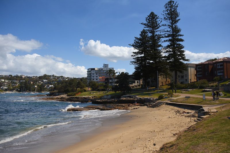Fairlight Beach on Sydney Harbour, with the headland park behind