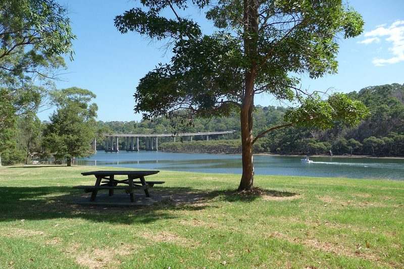 The picnic area at Davidson Park on Middle Harbour, looking towards Roseville Bridge
