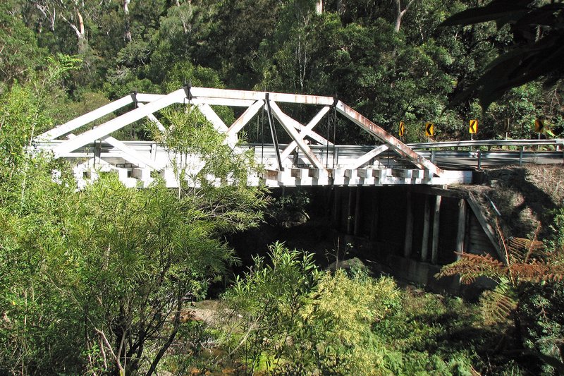 The timber truss bridge over Tunks Creek at the bottom of Galston Gorge