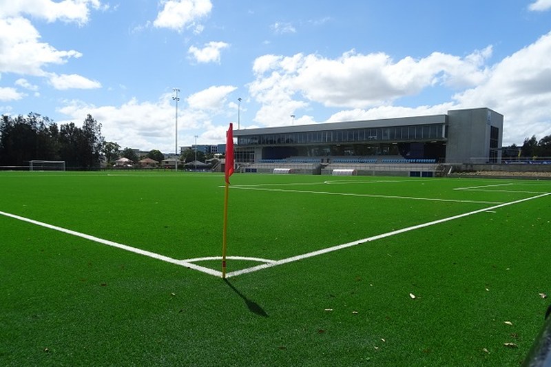 The playing field and Football NSW headquarters at Valentine Park, Glenwood