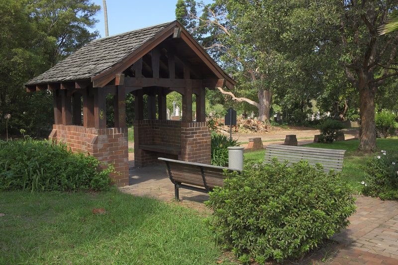 The timber lychgate shelter at Gore Hill Cemetery