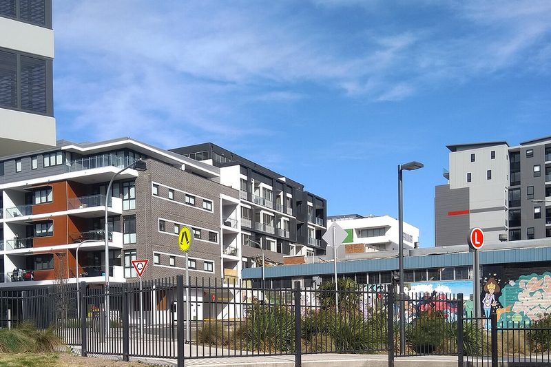 Apartment buildings beside the Lewisham West light rail stop