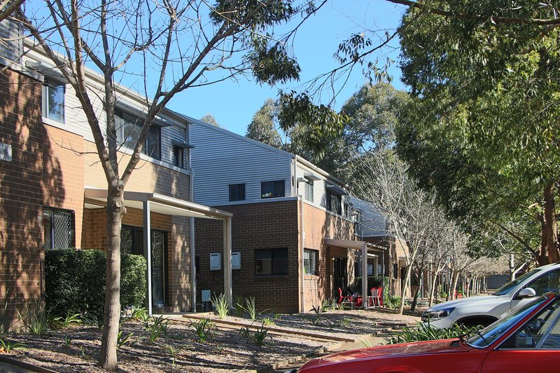 Two storey student accommodation among gum trees, Marsfield