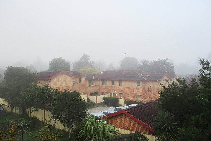 Brick townhouses at Narwee on a foggy morning