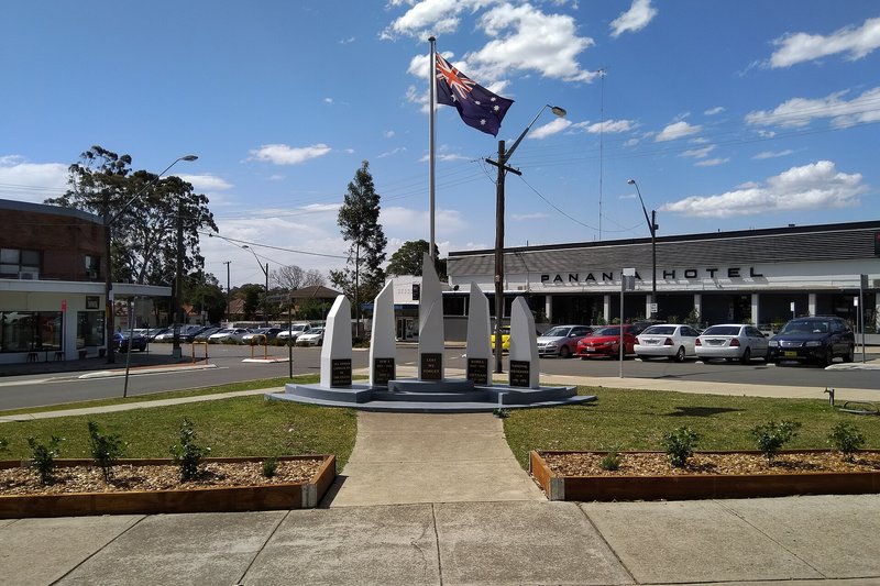 The war memorial on the shopping strip at Panania