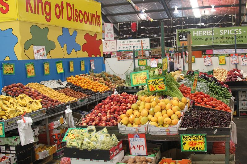 Fruit and vegetable stalls inside Parklea Markets