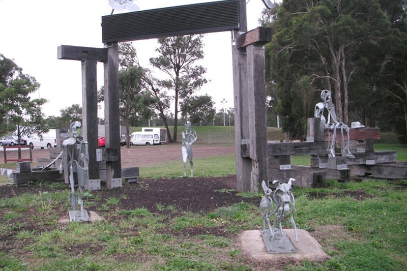 Metal sculptures at the entrance to Fairfield City Showground on Smithfield Road, Prairiewood