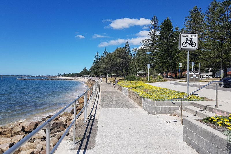 The seawall path and flower beds along the beachfront at Ramsgate Beach