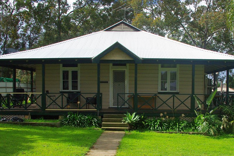 Drumtochty cottage at Grantham Heritage Park, Seven Hills, a restored weatherboard home with a wraparound verandah