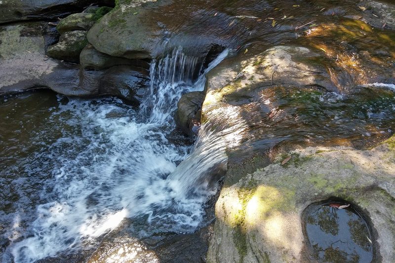 A small cascade running over sandstone in bushland at St Ives