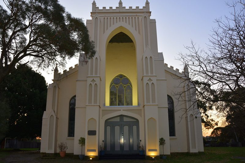 St Peters Church, a Gothic Revival church in St Peters, at dusk