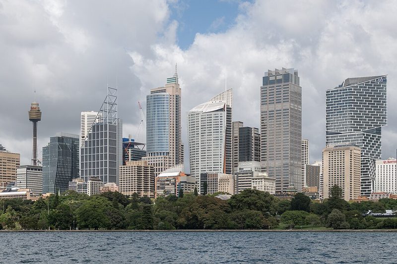 The Sydney CBD skyline seen east across Farm Cove from the Fleet Steps