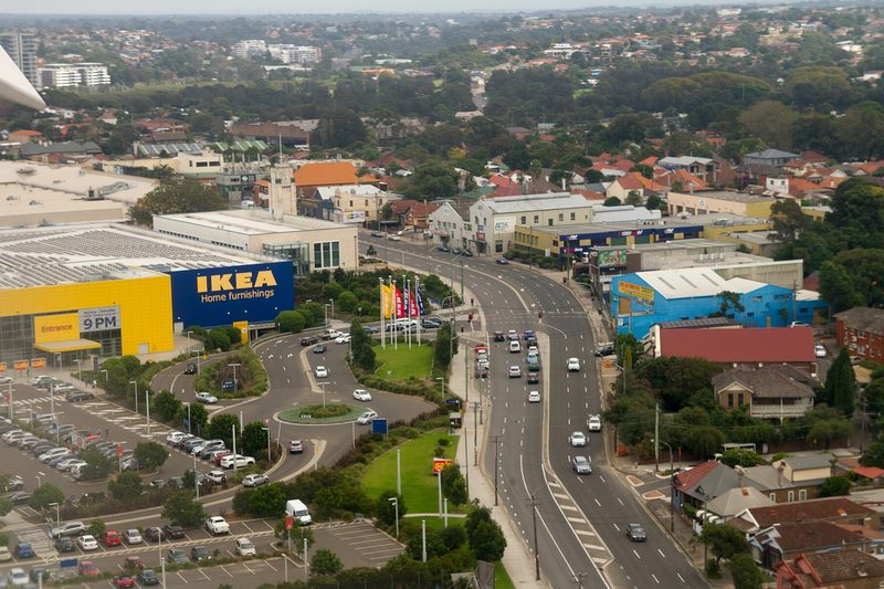 Aerial view of the Princes Highway running through Tempe