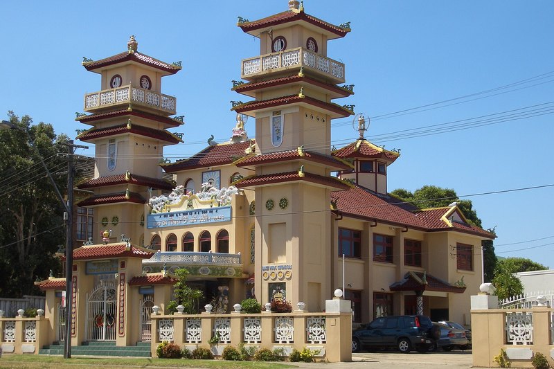 The Cao Dai Temple of New South Wales at Wiley Park, with its tiered towers